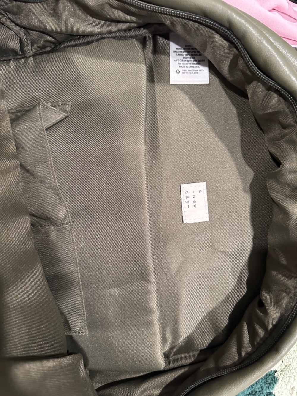 a new day Olive Green Backpack Interior